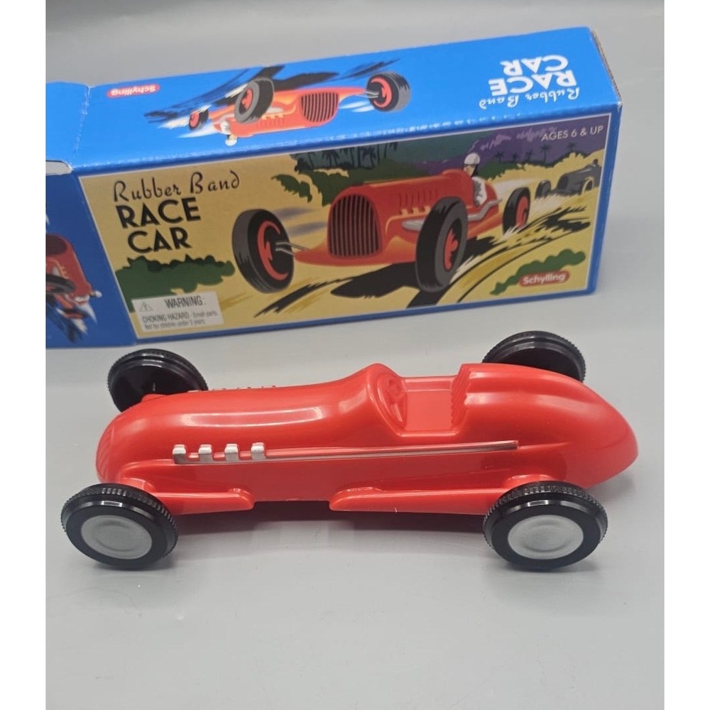 Schylling Rubber Band Race Car Red Vintage Style Wind Up Toy Racer 14003 Boxed